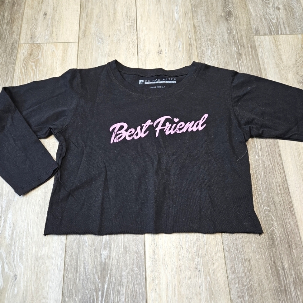 Prince Peter Collection Crewneck Graphic Long Sleeve Boxy Tee Black Girls Large